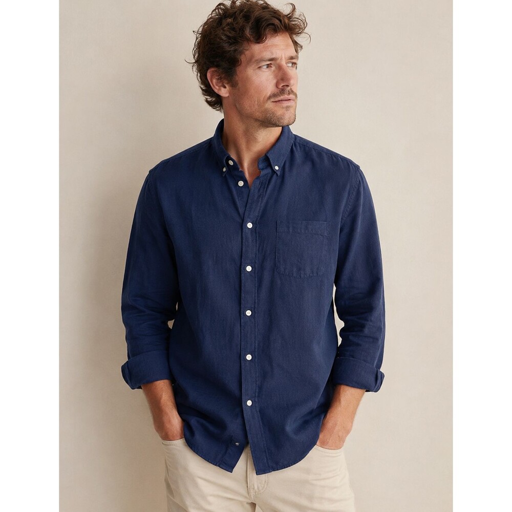 Corridor New York Men's 2XL Navy Blue Indigo Dyed Button Down Shirt Long Sleeve